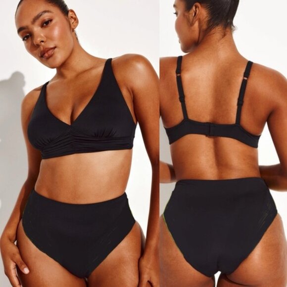 NWT Knix Bikini Deep V Bikini Top & High Cut High Rise Bikini Swim Bottom Black - Picture 1 of 12